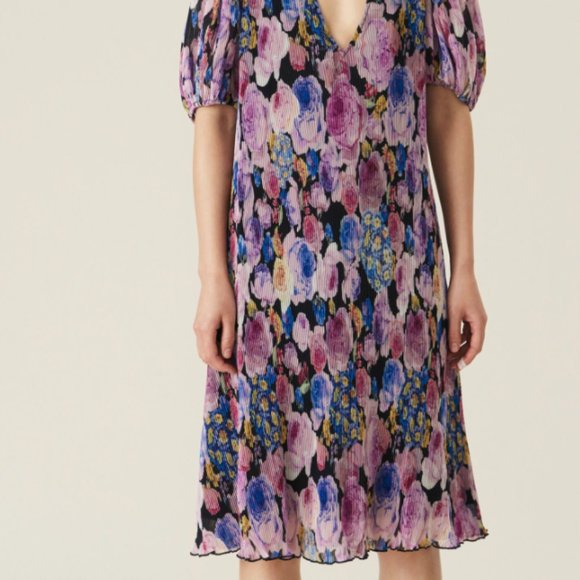 GANNI Pleated Georgette Midi Dress - multicolour - Picture 2 of 4